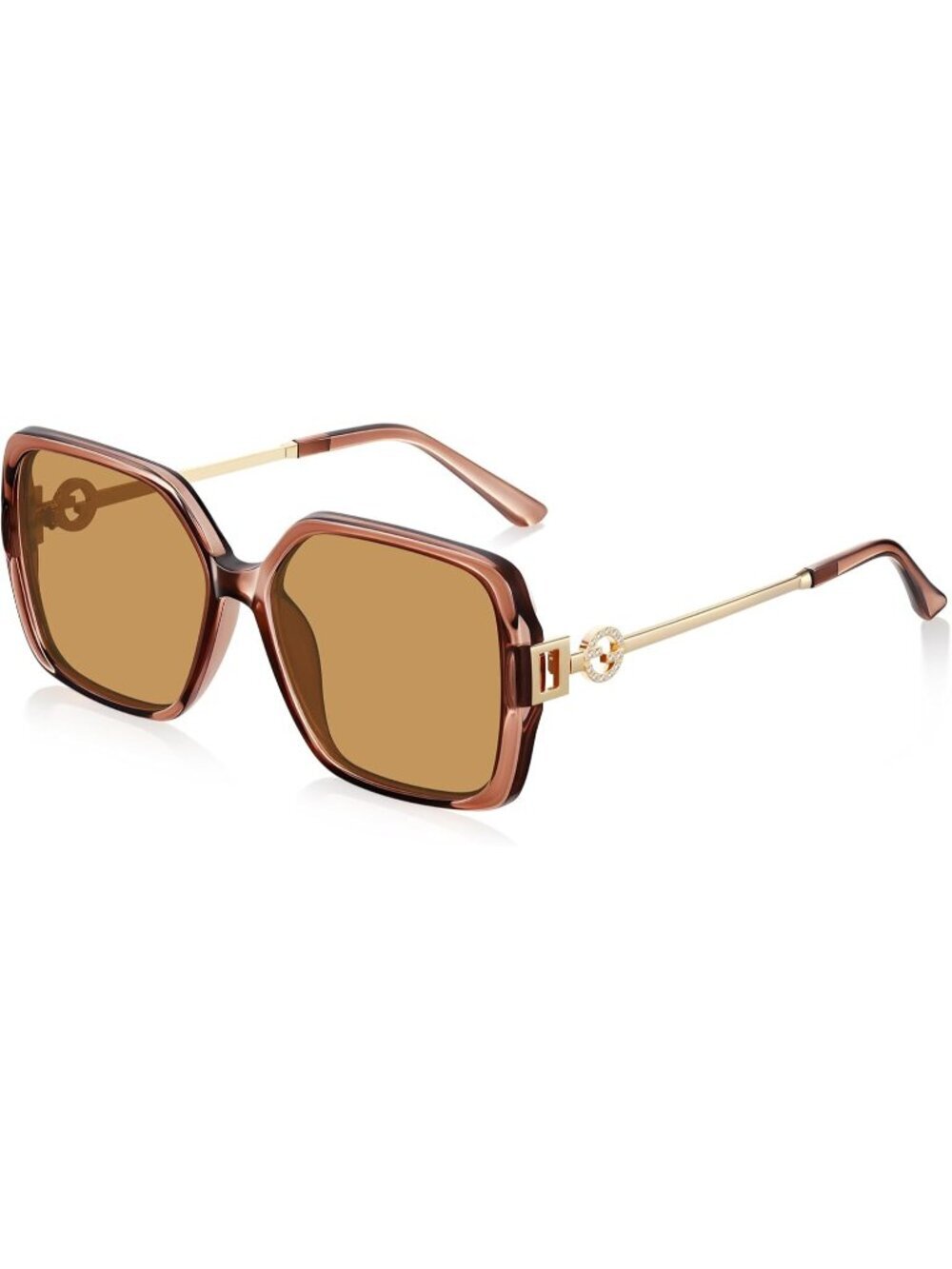 Women's Retro glossy Brown Oversized Vintage Style Sun Glasses UV Protection